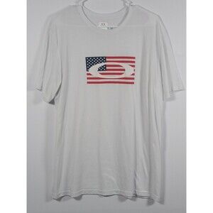 Oakley T-Shirt 2XL White American Flag Graphic Logo Overlay Comfy Athleisure GUC